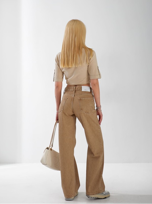 Джинсы Stanley Wide leg женские бежевого цвета
