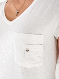 Женская футболка с блестками и карманом белого цвета