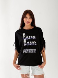 Женская футболка с пайетками черного цвета