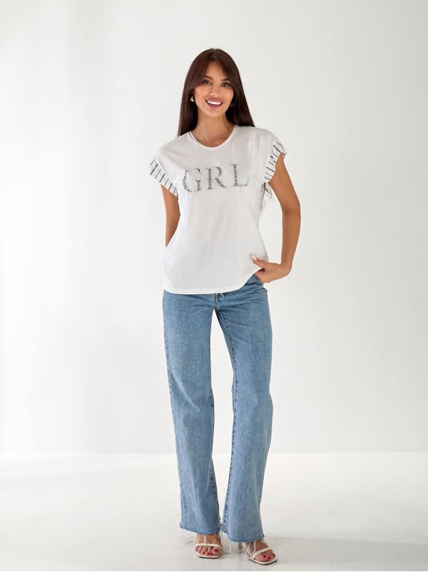 Жіноча футболка зi стразами бiлого кольору