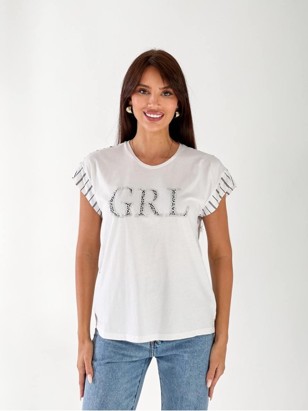Женская футболка со стразами белого цвета