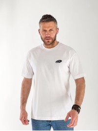 Чоловіча футболка з написом на спині білого кольору