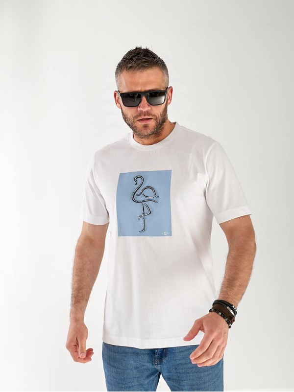 Мужская базовая футболка с рисунком белого цвета