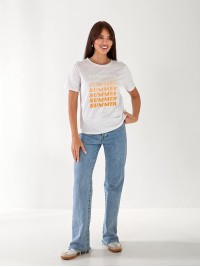 Женская хлопковая футболка с надписью белого цвета