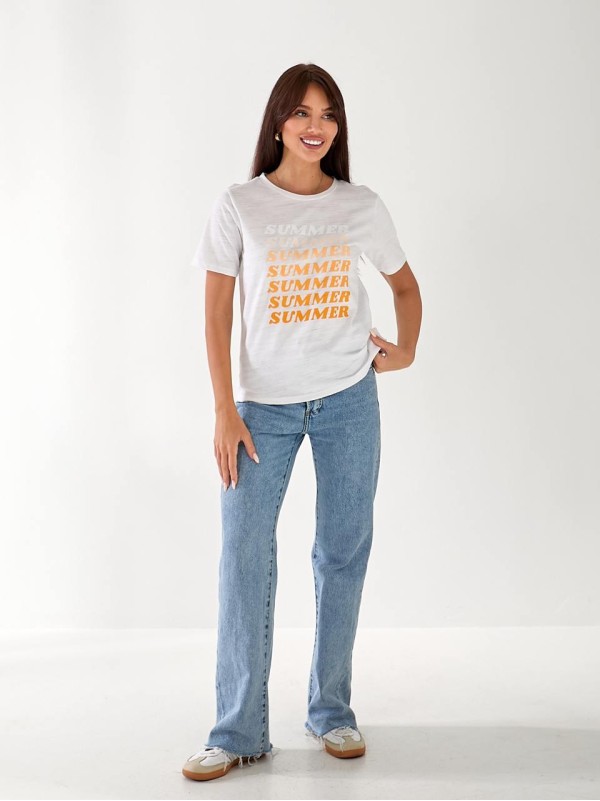 Женская хлопковая футболка с надписью белого цвета