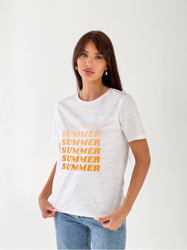 Женская хлопковая футболка с надписью белого цвета