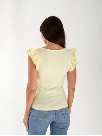 Женская хлопковая футболка с рюшами желтого цвета