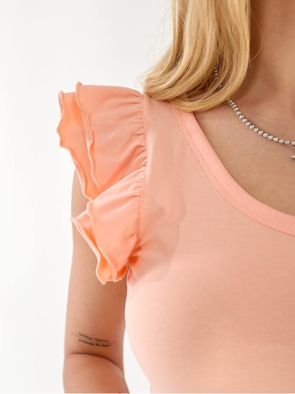 Жіноча бавовняна футболка з рюшами помаранчевого кольору