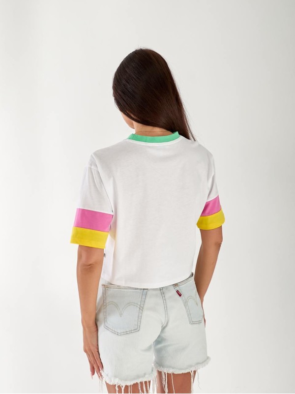 Жіноча яскрава футболка з написом бiлого кольору