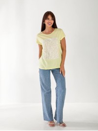 Женская футболка с пайетками желтого цвета