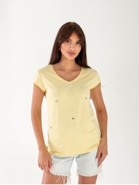 Женская футболка с камнями желтого цвета