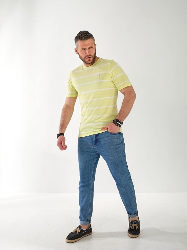 Чоловіча футболка в смужку салатового кольору