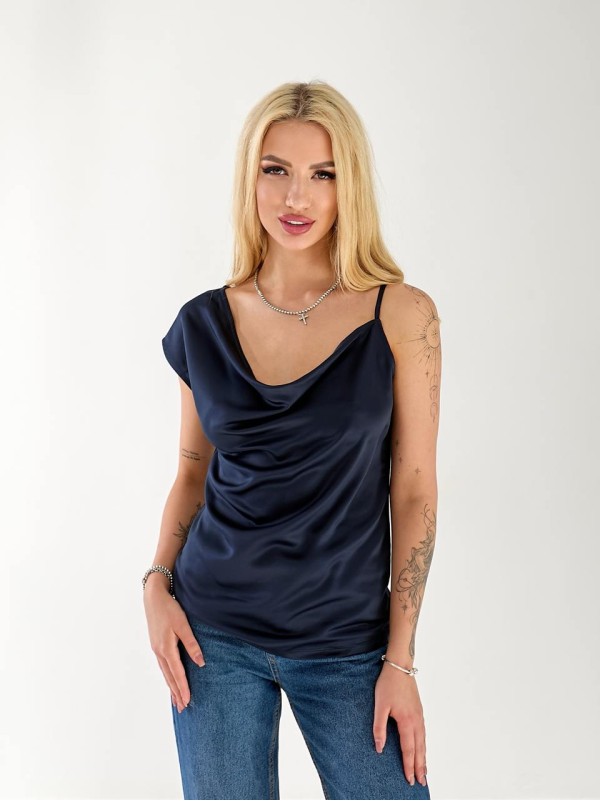 Женская майка на одно плече синего цвета