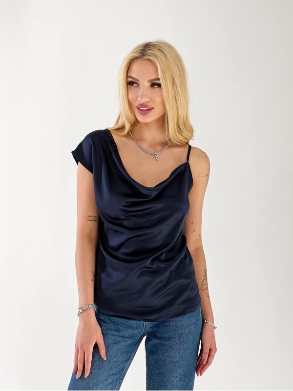 Женская майка на одно плече синего цвета