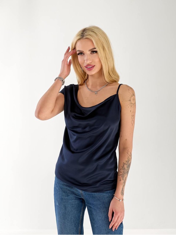 Женская майка на одно плече синего цвета