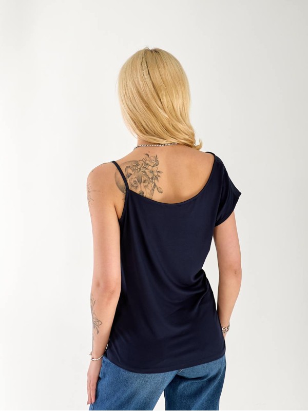 Женская майка на одно плече синего цвета