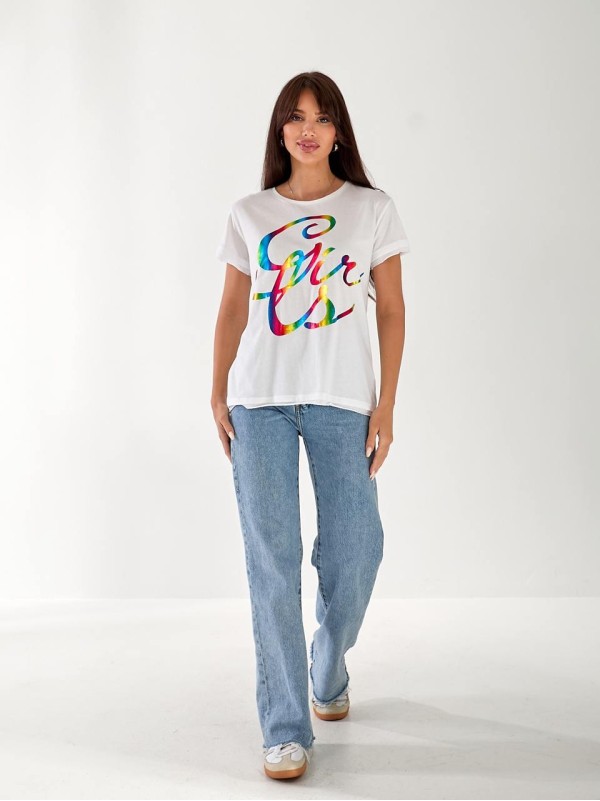 Жіноча базова футболка з написом білого кольору