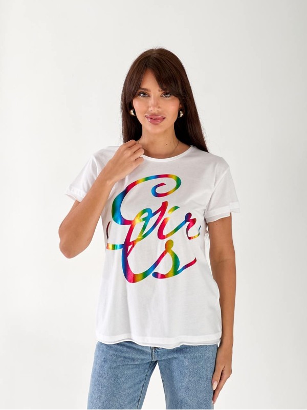 Жіноча базова футболка з написом білого кольору