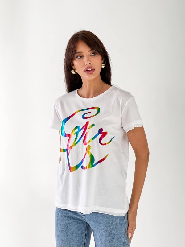 Жіноча базова футболка з написом білого кольору