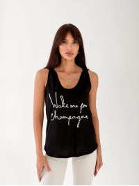 Майка базова жіноча з написом чорного кольору