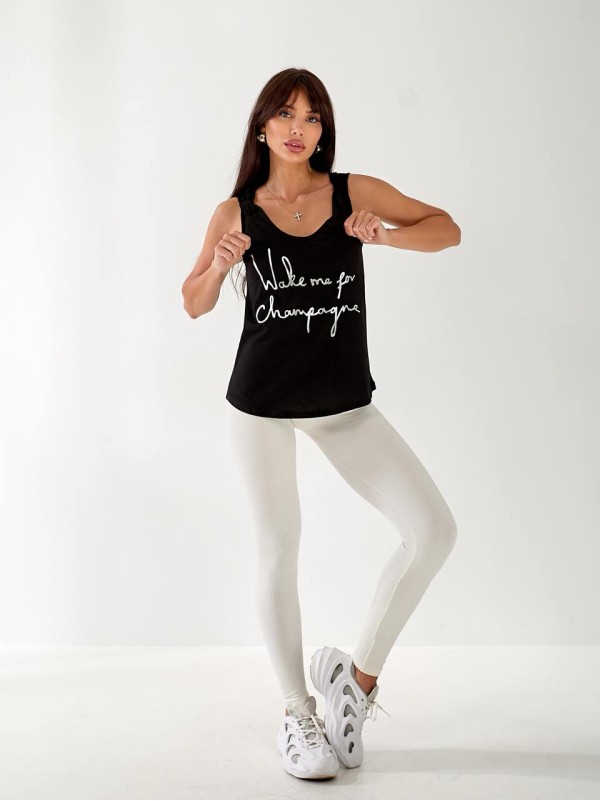 Майка базова жіноча з написом чорного кольору