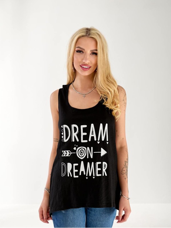 Майка подовжена жіноча з написом чорного кольору