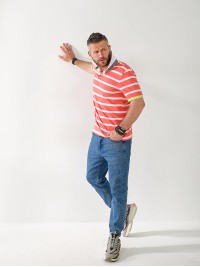 Чоловіча футболка поло в смужку помаранчевого кольору