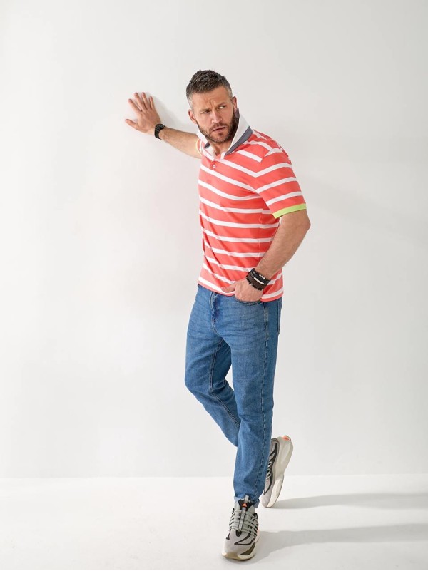 Чоловіча футболка поло в смужку помаранчевого кольору