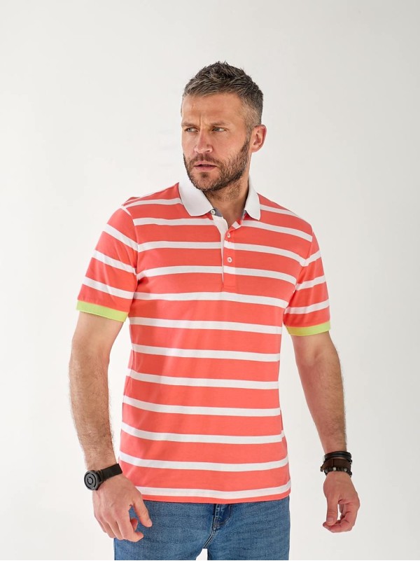 Чоловіча футболка поло в смужку помаранчевого кольору