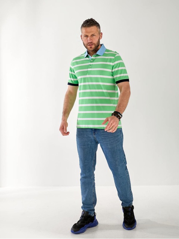 Чоловіча футболка поло в смужку зеленого кольору