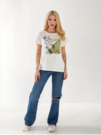 Жіноча бавовняна футболка з паєтками білого кольору