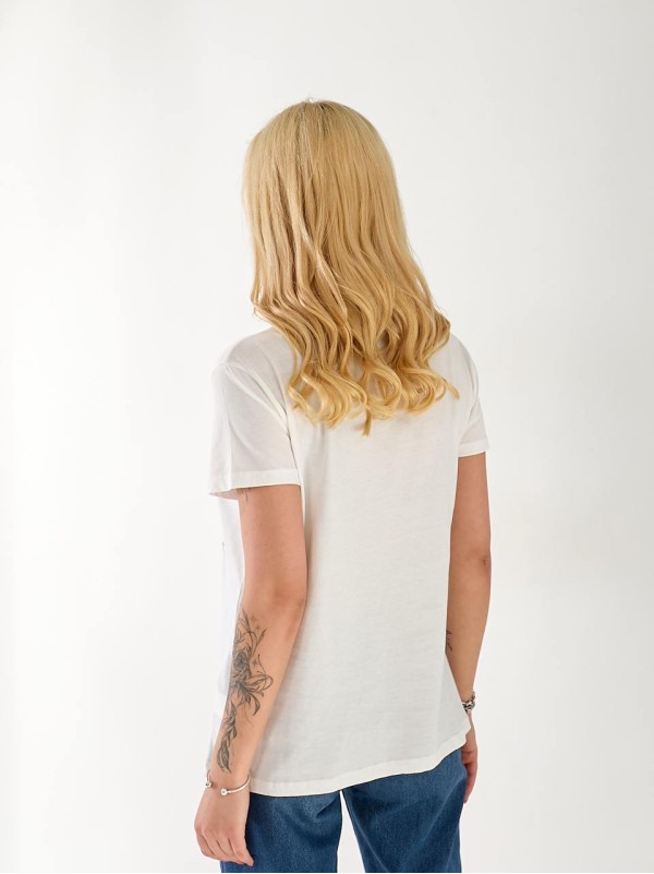 Жіноча бавовняна футболка з паєтками білого кольору