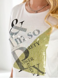 Жіноча бавовняна футболка з паєтками білого кольору