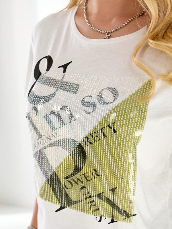 Жіноча бавовняна футболка з паєтками білого кольору