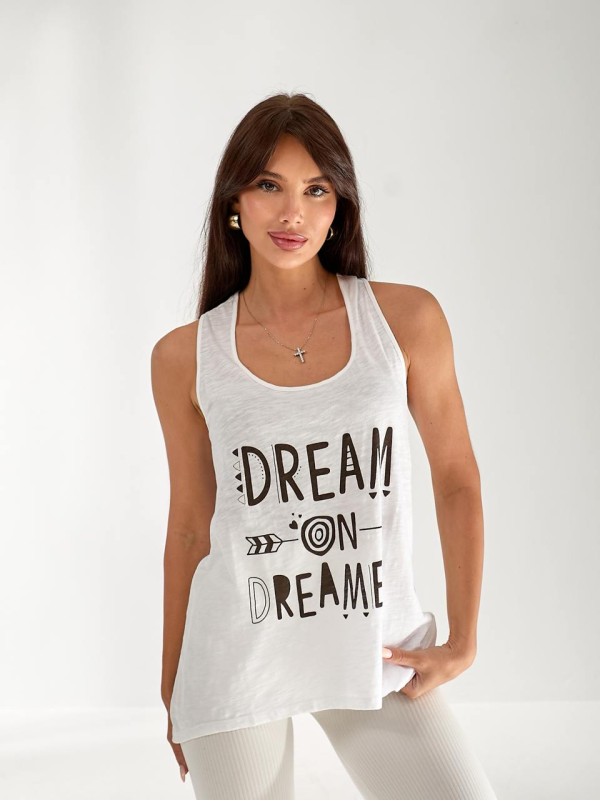 Женская удлиненная майка с надписью белого цвета