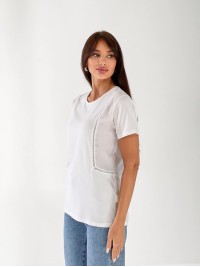 Жіноча футболка з сіточкою з боків білого кольору